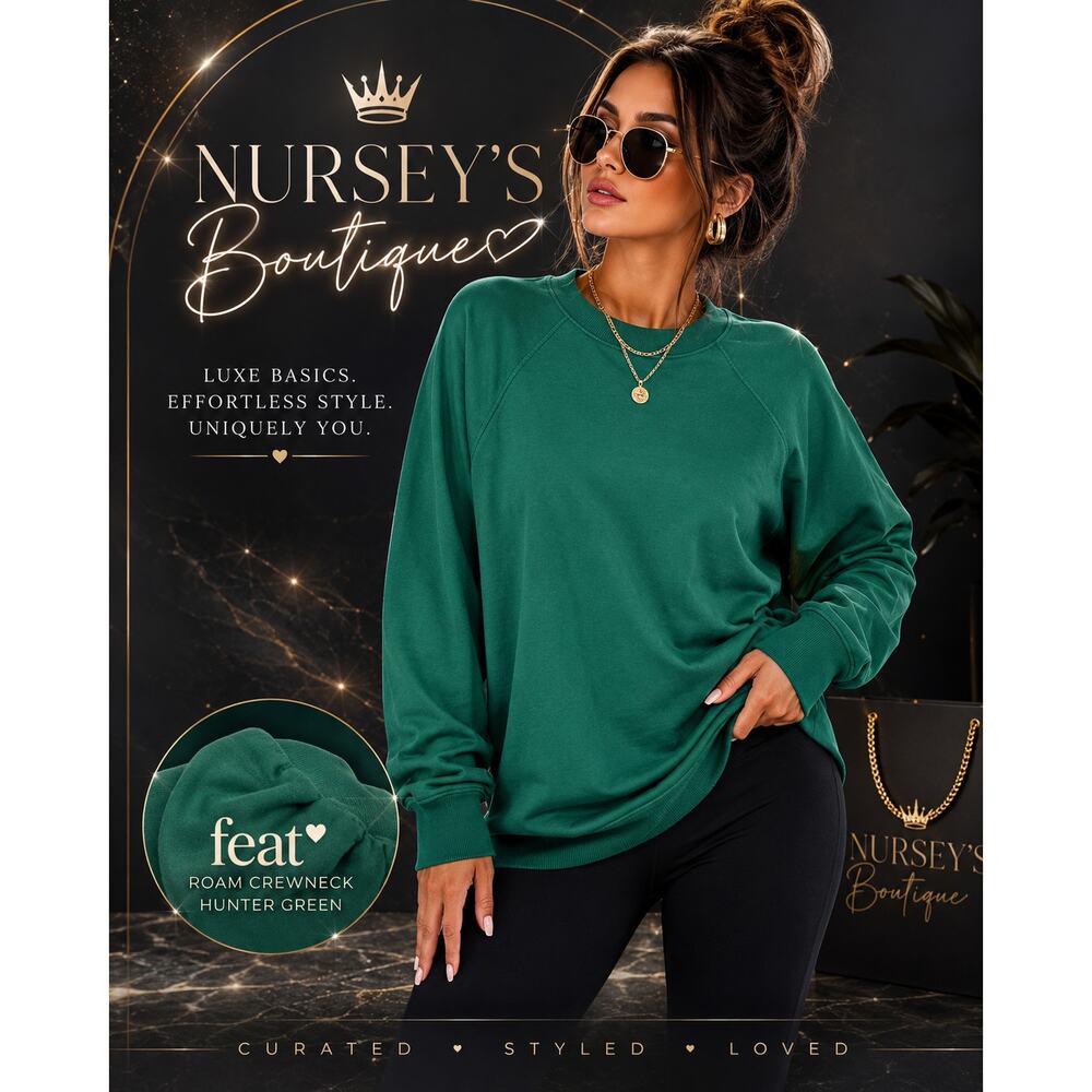 FEAT Roam Crewneck Hunter Green Unisex Sweatshirt Size L NWT